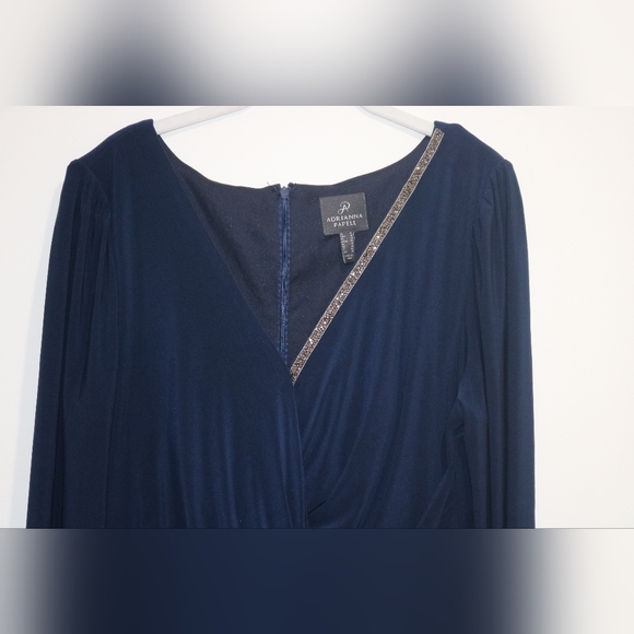 Adrianna Papell Women's Asymmetric Beaded V-Neck Dress - Midnight - Picture 3 of 13